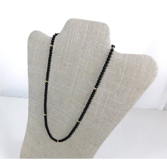 Vintage Black/Gold Tone Beaded Necklace 14K Spring Ring Clasp SEE DESCRIPTION - Picture 4 of 9